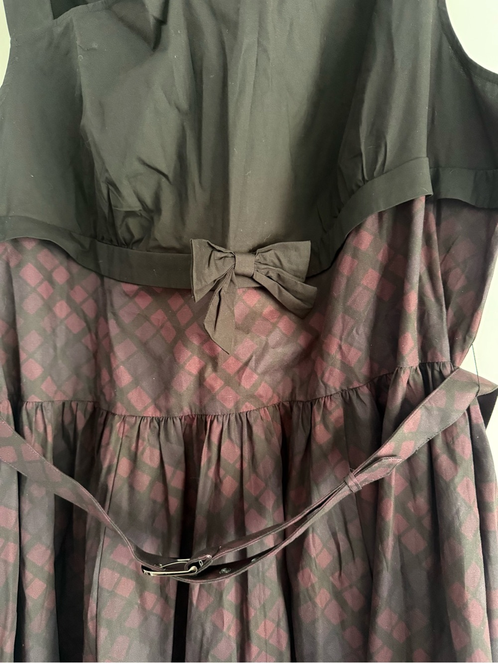NWT Black and Plum Bow Waist Fit-and-Flare Dress